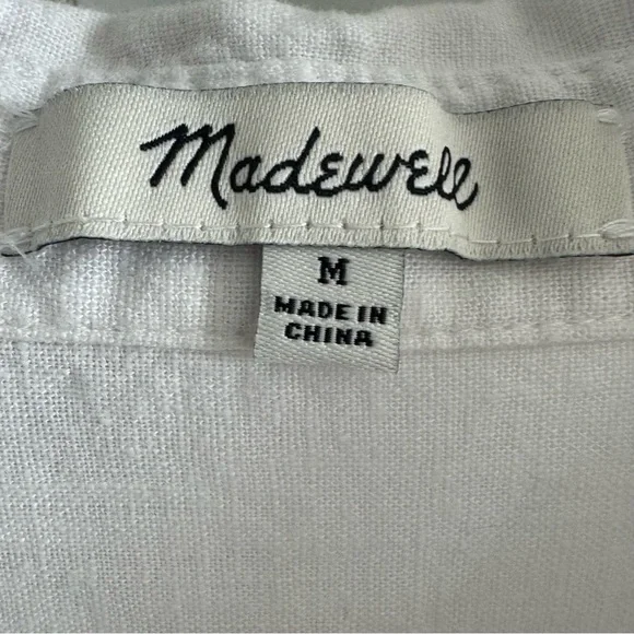 Madewell Linen-Blend Hilltop Shirt Eyelet White Short Sleeve Button Down Coastal - Picture 9 of 12